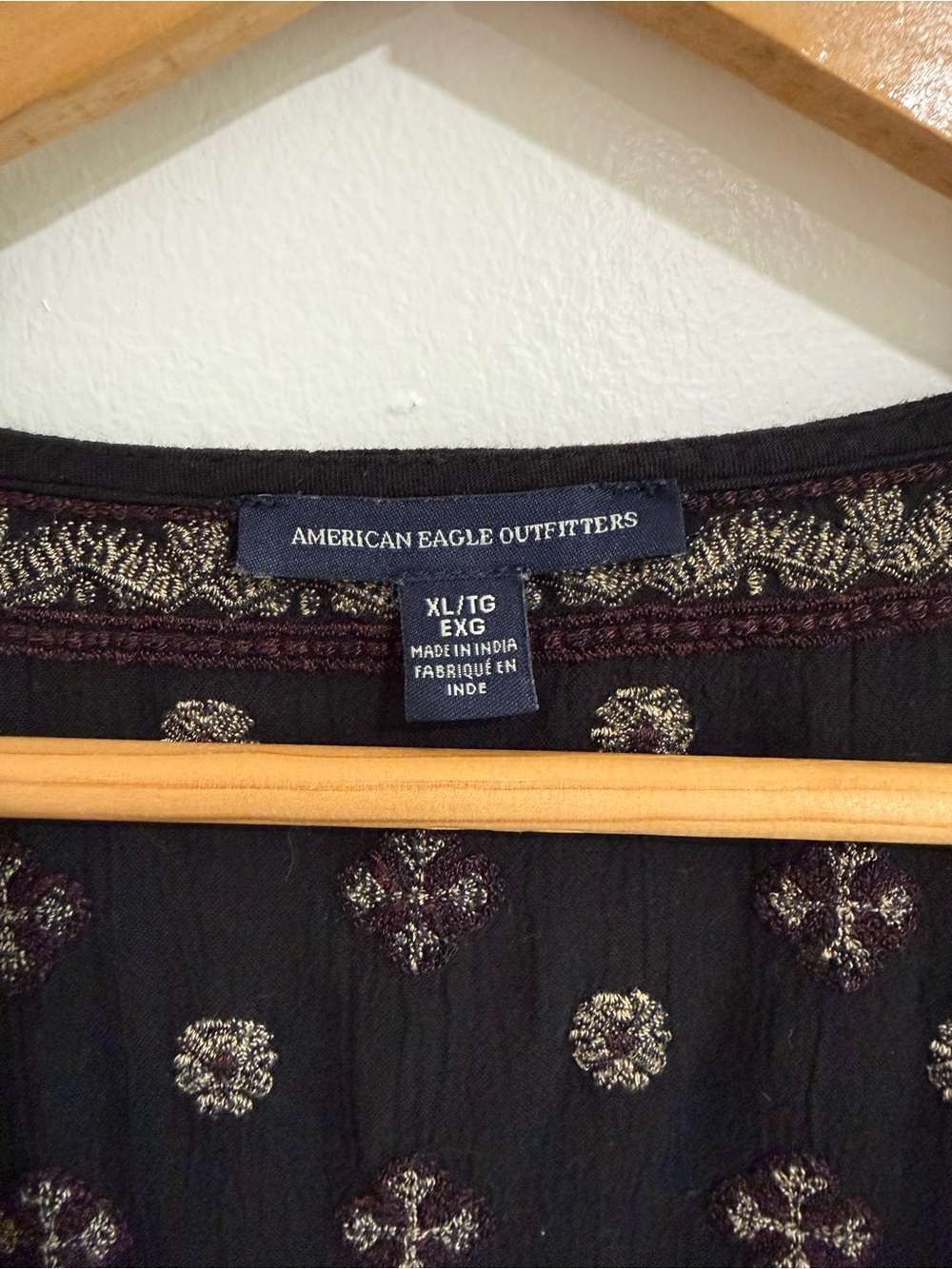 American Eagle Black Embroidered Boho Babydoll Mini Dress XL - Picture 11 of 13